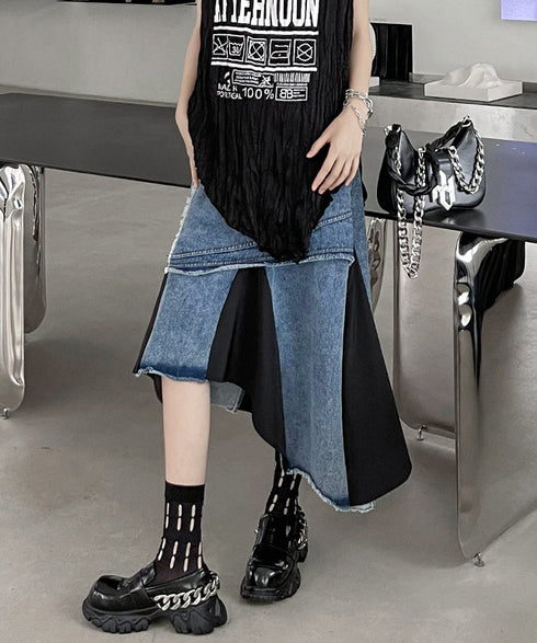 Layered Denim Mix Skirt